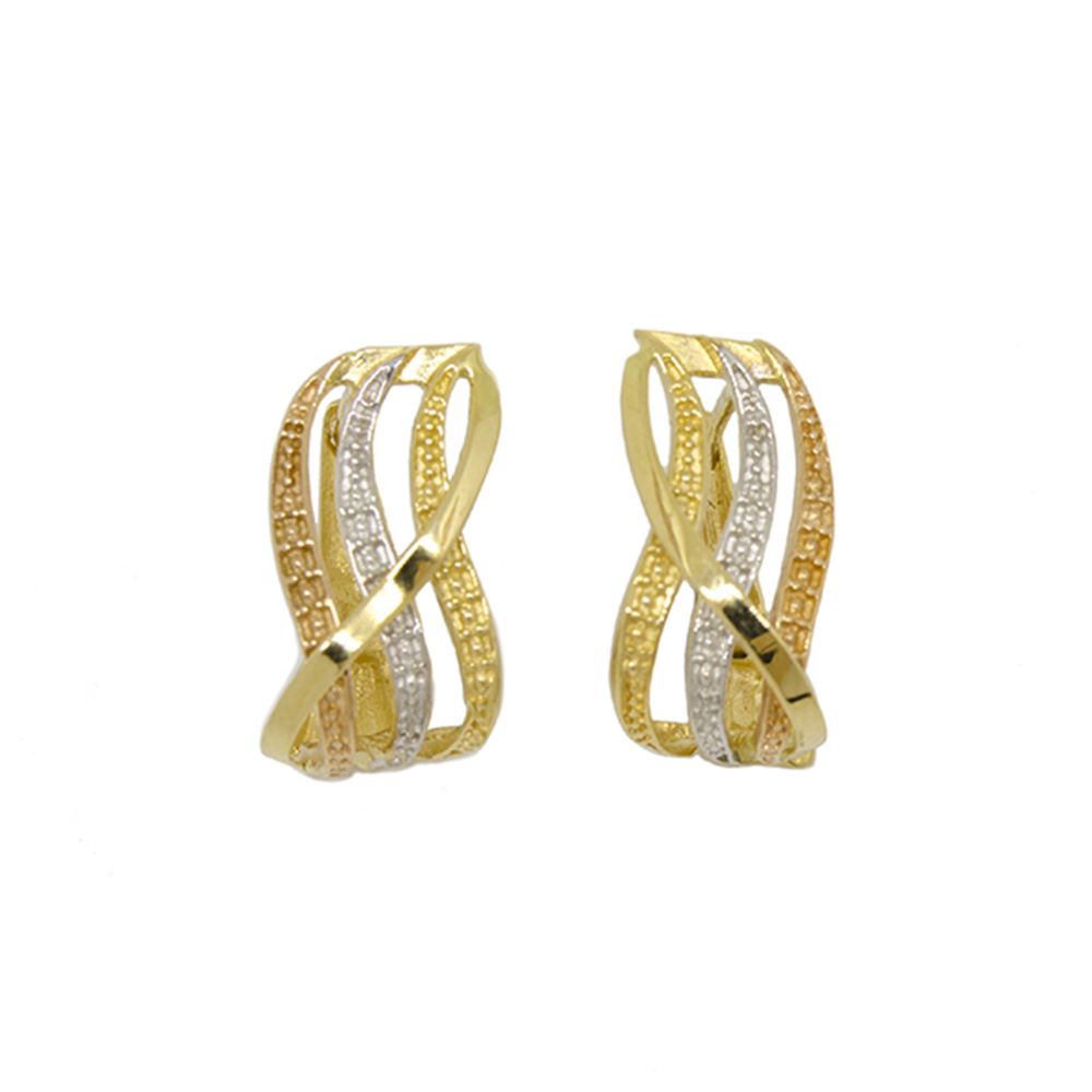 Brinco Tr�s Fios Tricolor em Ouro 18 Kilates - 20303
