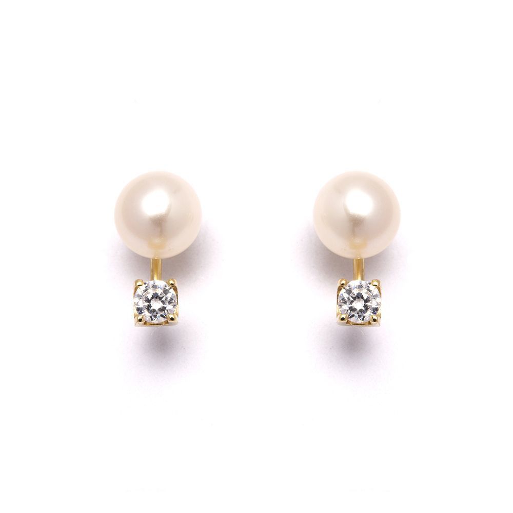 Brinco Grace Kelly P�rola e Zirc�nia em Ouro 18 Kilates - 20308