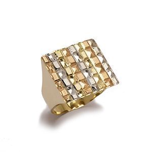 Anel Quadrado Tricolor em Ouro 18 Kilates - 20472