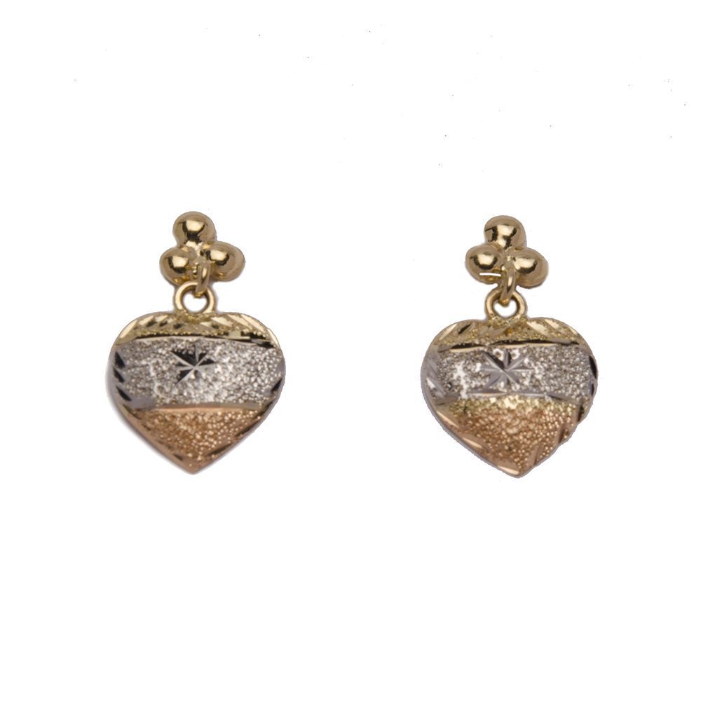Brinco Cora��o Tricolor em Ouro 18 Kilates - 20642