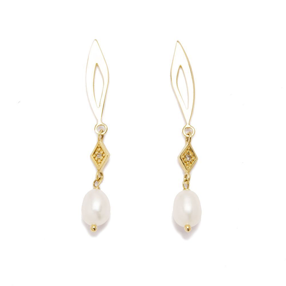 Brinco Losango P�rola em Ouro 18 Kilates - 20856