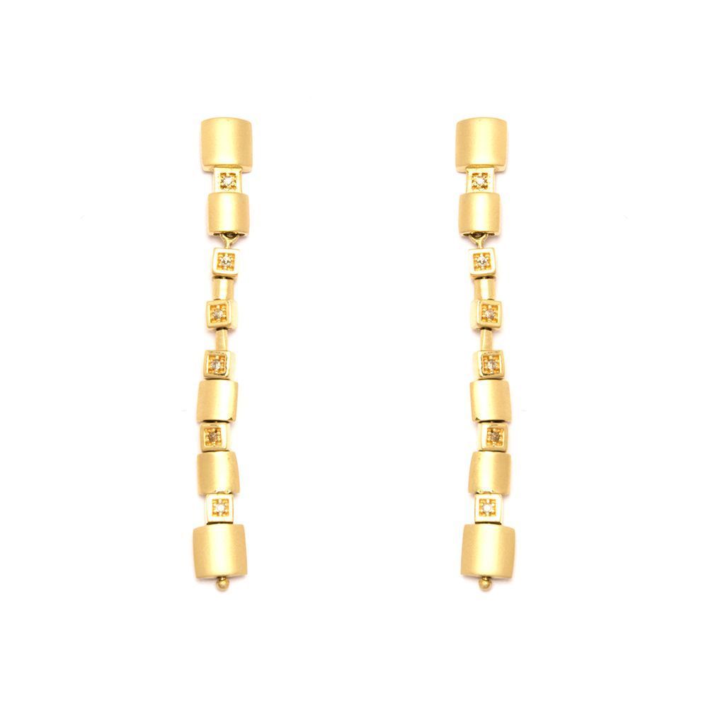 Brinco Quadradinhos com Brilhantes em Ouro 18 Kilates - 21186