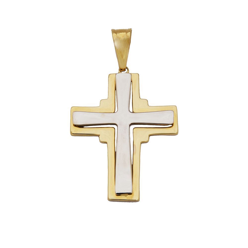 Pingente Cruz Bicolor em Ouro 18 Kilates - 21205