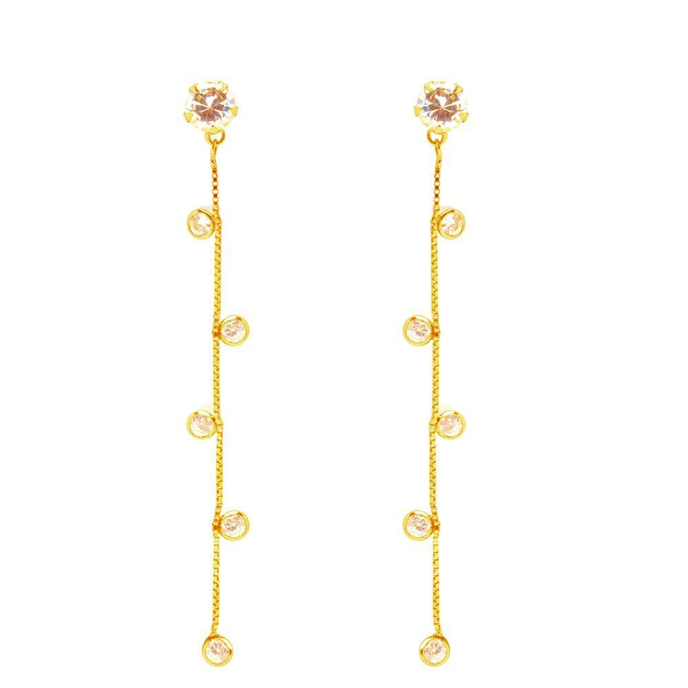 Brinco Longo 12 Zirc�nia em Ouro 18 Kilates - 21219