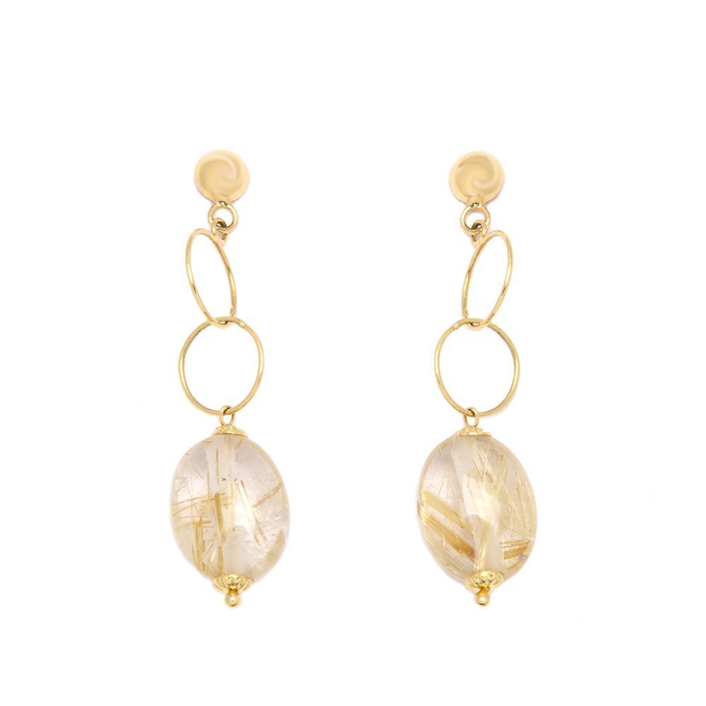 Brinco Quartzo Rutilado em Ouro 18 Kilates - 21623