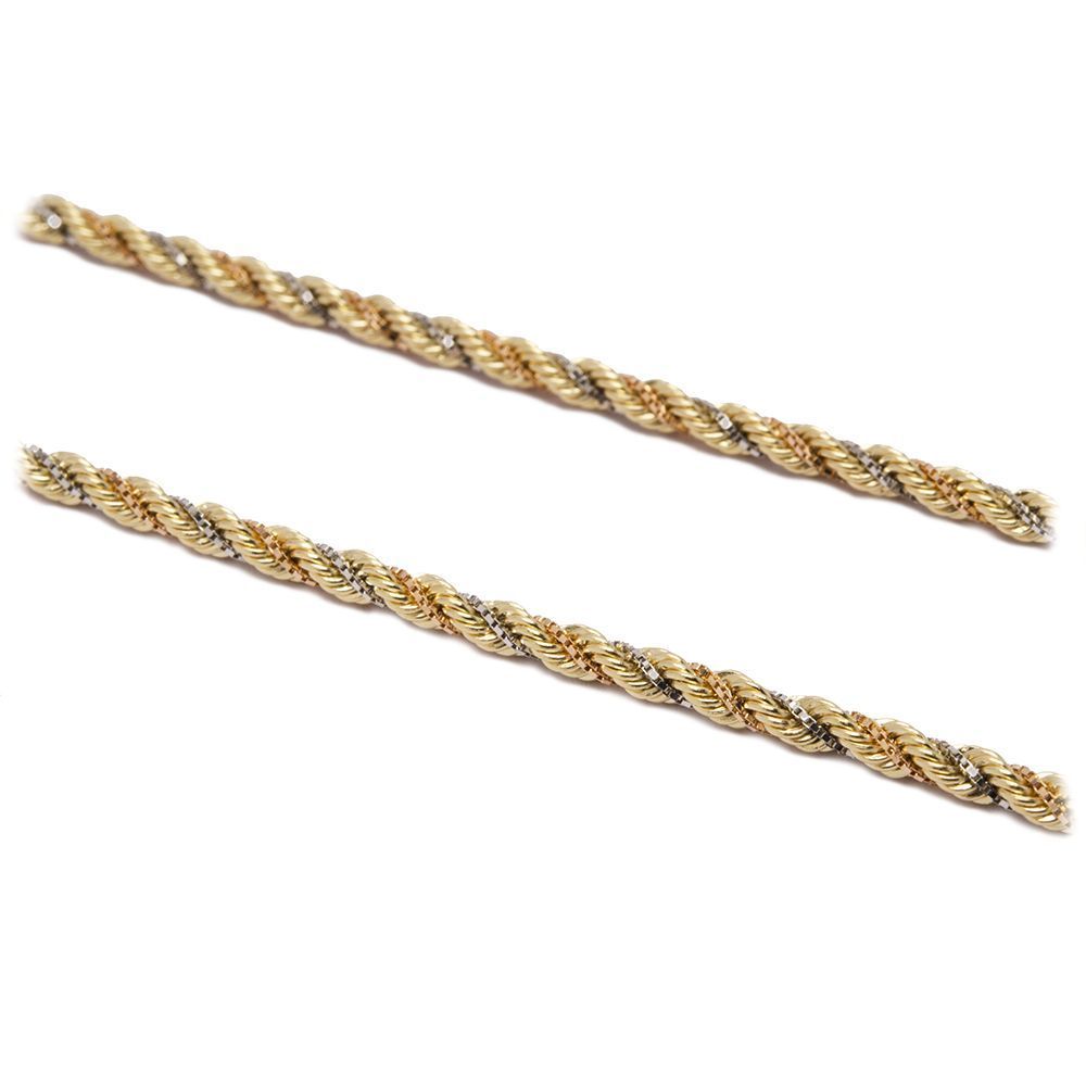 Pulseira Malha Corda Tricolor em Ouro 18 Kilates - 21660