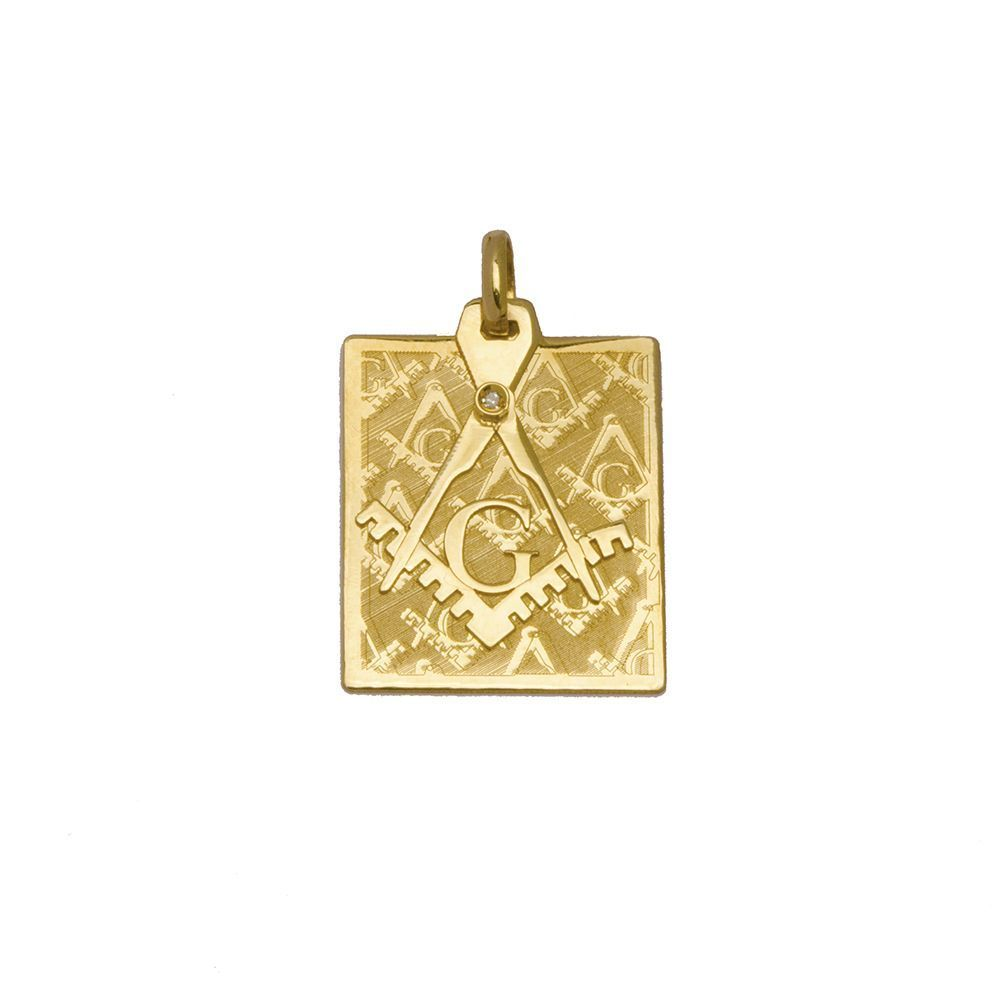 Pingente Placa Ma�onaria com Brilhante em Ouro 18 Kilates - 21663