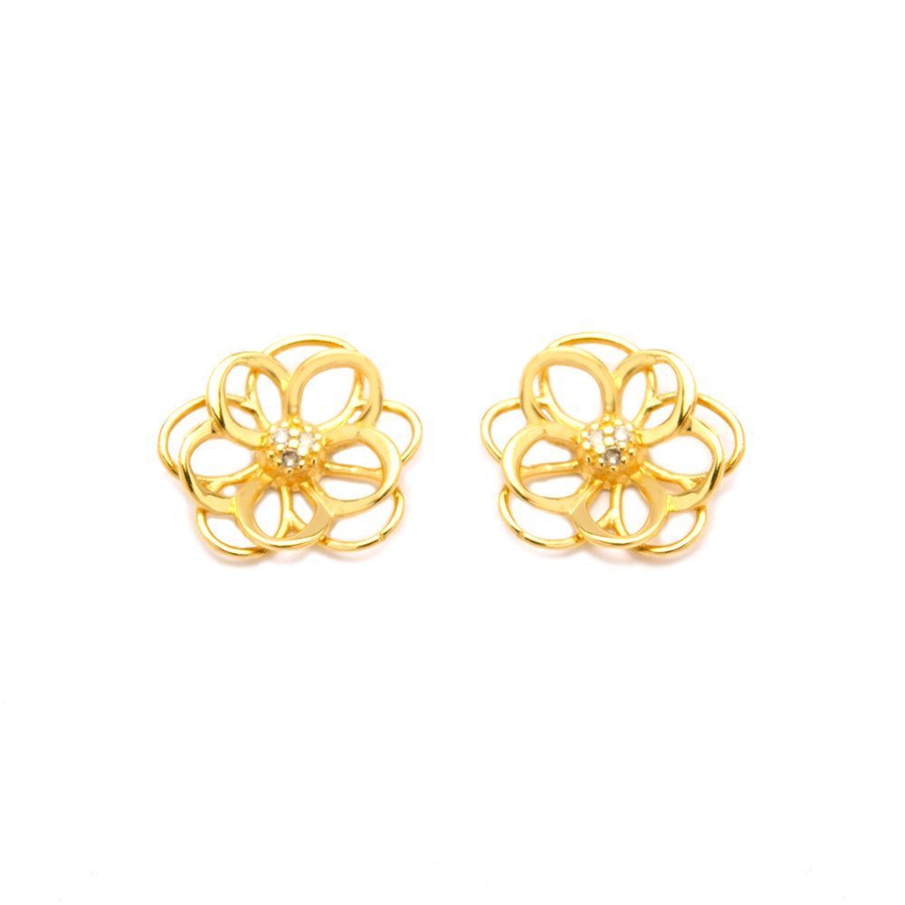 Brinco Flor Vazada com Brilhantes em Ouro 18 Kilates - 22851