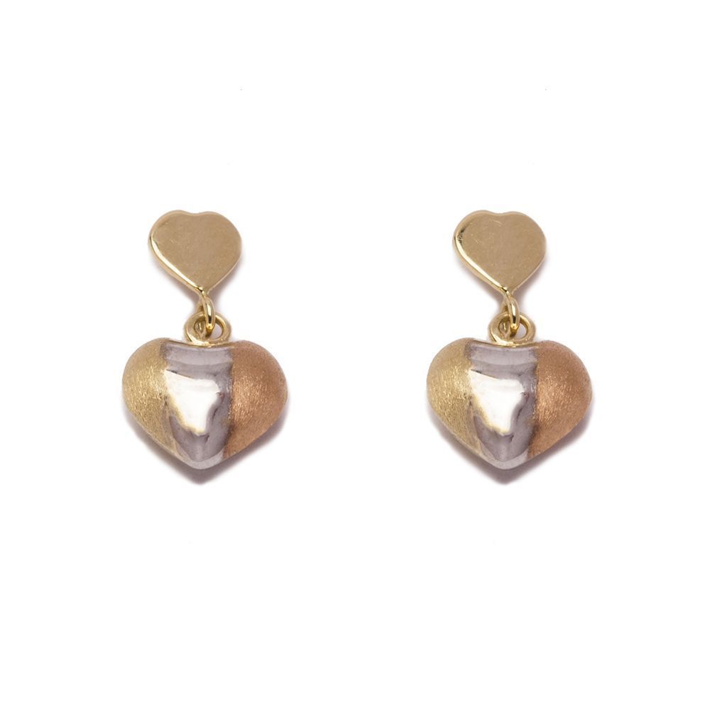 Brinco Cora��o Tri em ouro 18 Kilates - 22859