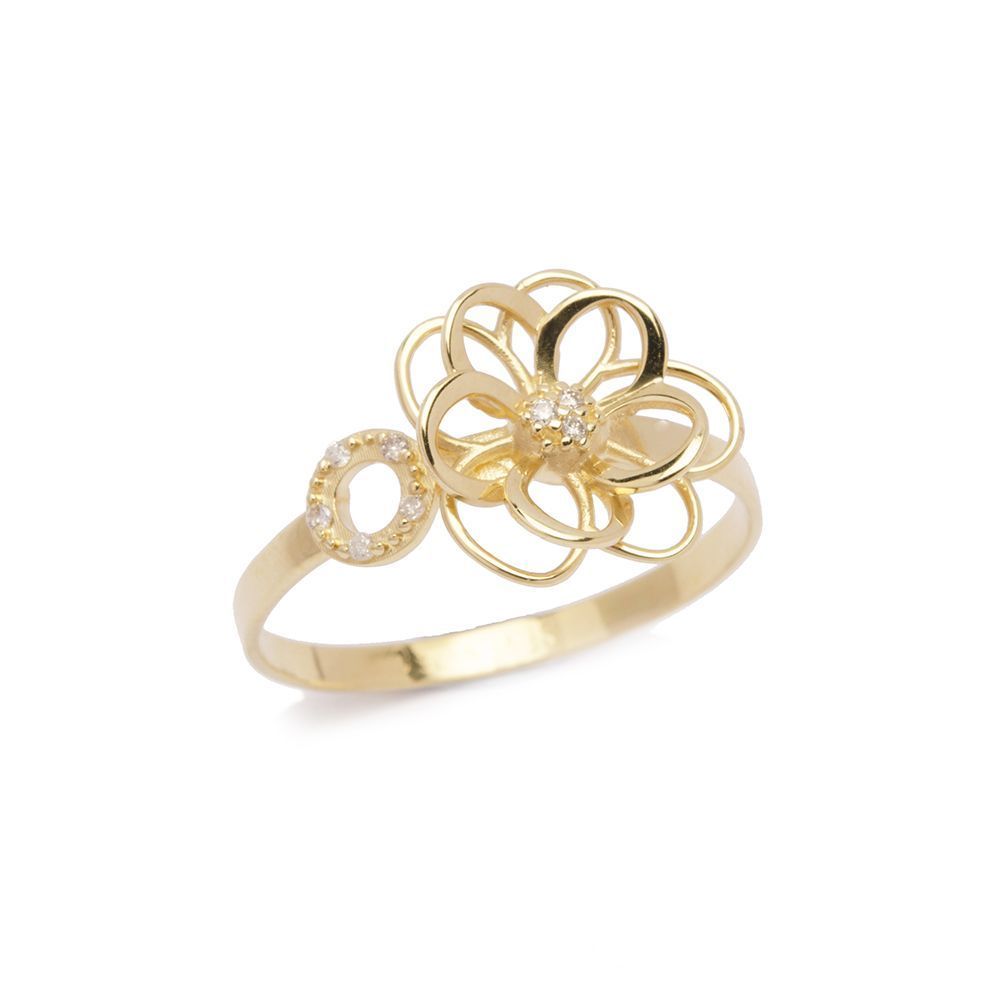 Anel Flor e Brilhante em Ouro 18 Kilates - 22878