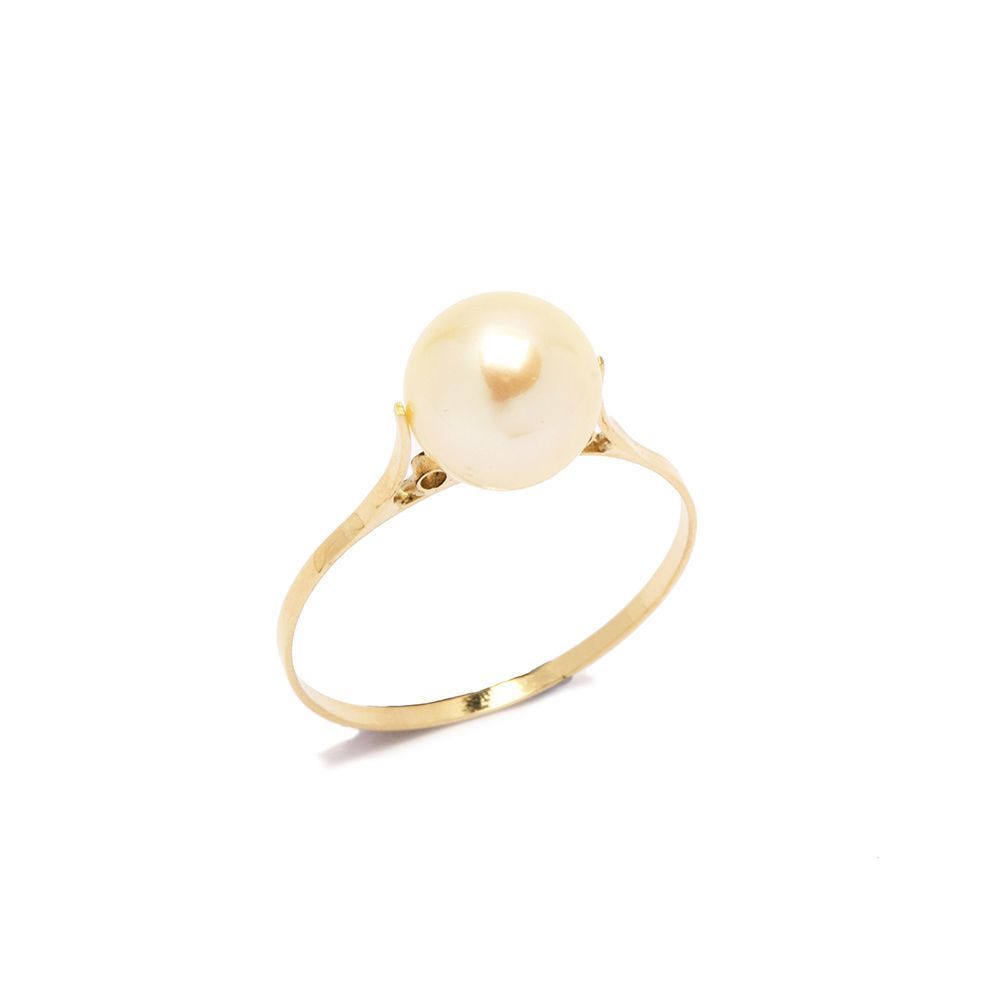 Anel Solit�rio P�rola em Ouro 18 Kilates - 23989