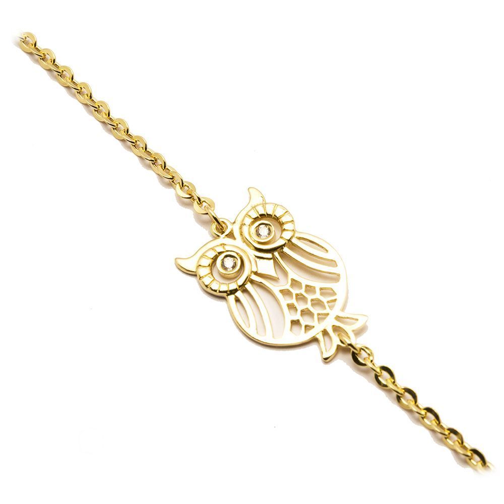 Pulseira Coruja com Zirc�nia em Ouro 18 Kilates com Zirconias - 24221