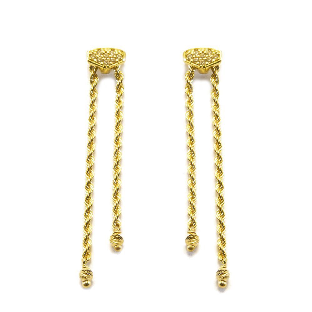 Brinco P�ndulo com Franja base com Zirc�nias em Ouro 18 Kilates - 24237