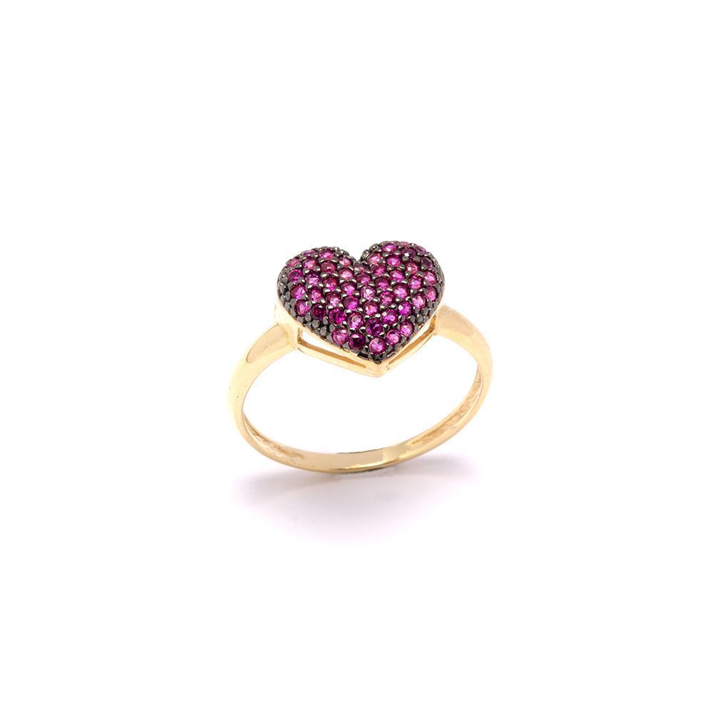 Anel Cora��o de Zirc�nias em Ouro 18 Kilates - 25000