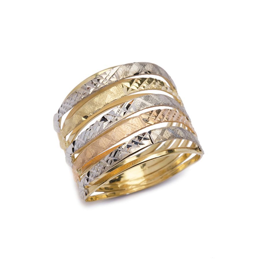 Anel Onda Tri em Ouro 18 Kilates - 25027
