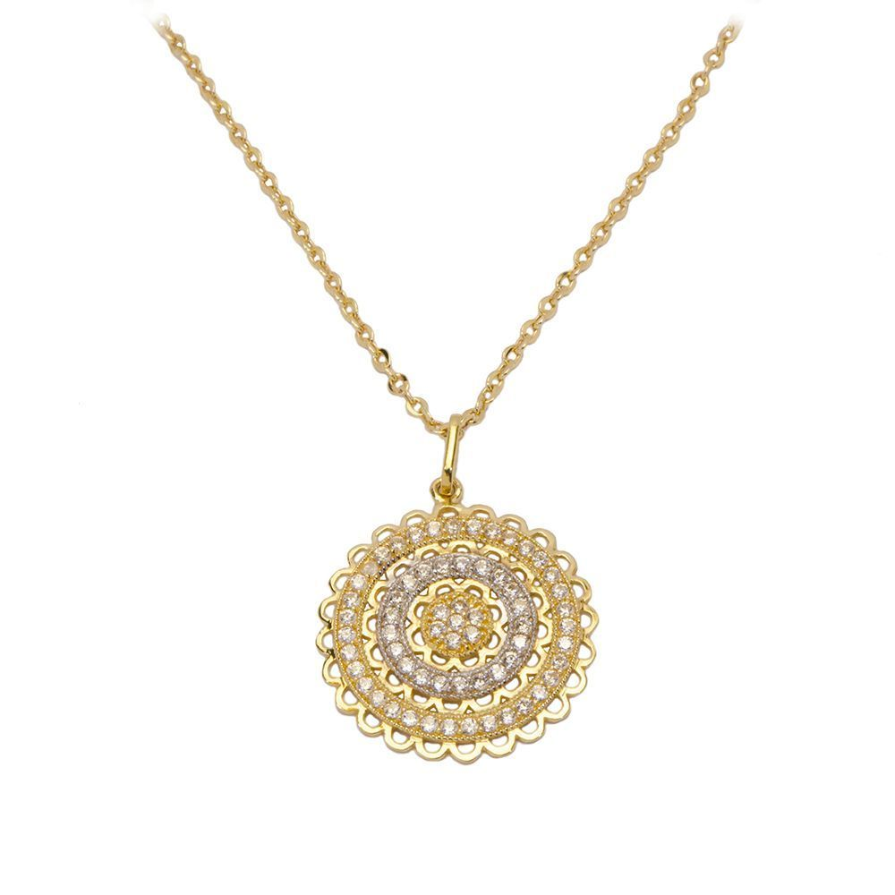 Colar Mandala com Zirc�nia em Ouro 18 Kilates - 25030