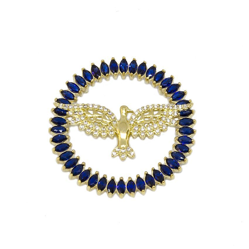 Pingente Mandala Divino Espirito Santo Azul com Zirc�nias em Ouro 18 Kilates - 25039