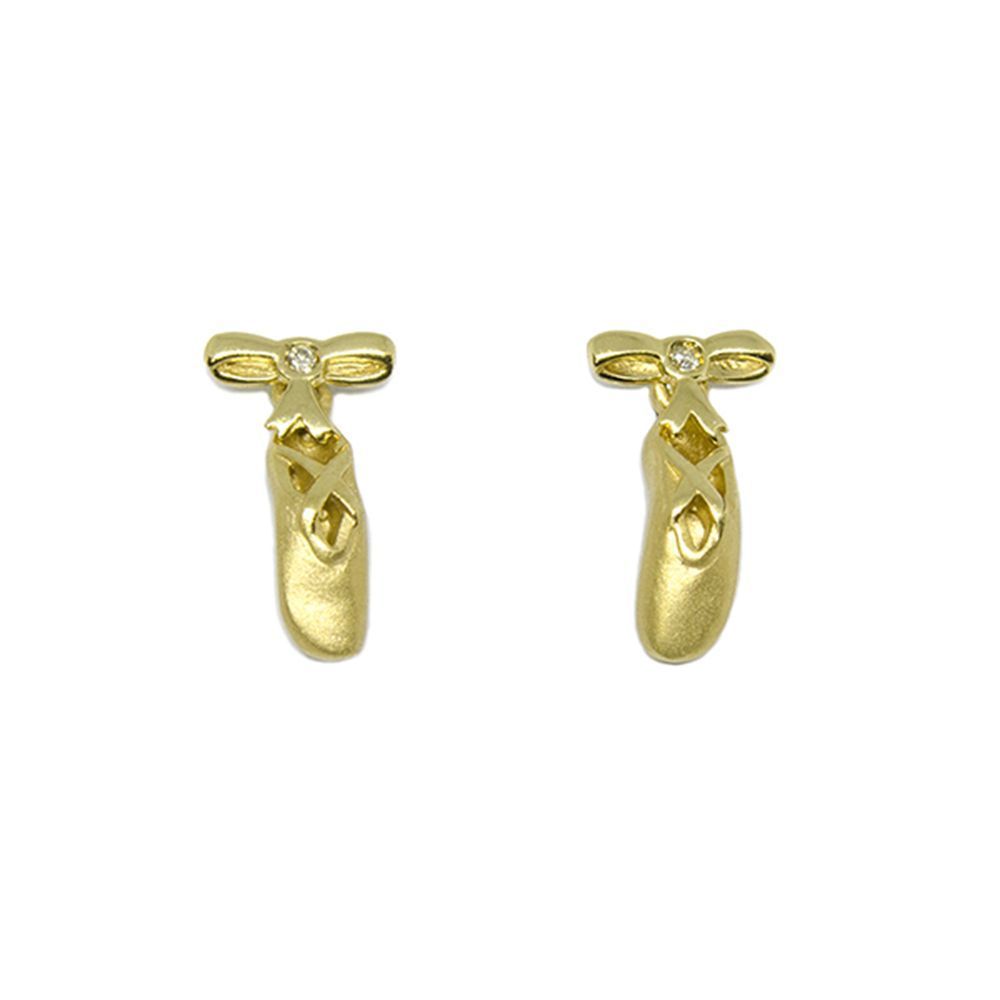 Brinco Sapatilha de Bailarina com Brilhantes em Ouro 18 Kilates - 25137