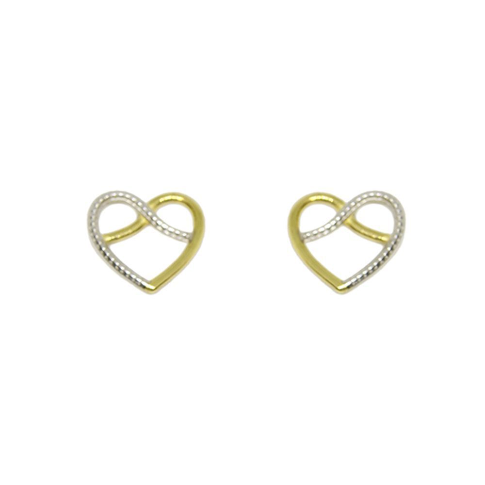 Brinco Cora��o Bicolor em Ouro 18 Kilates - 25142
