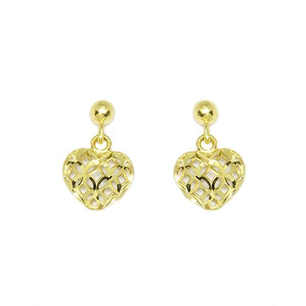 Brinco Cora��o Chanfrado em Ouro 18 Kilates - 25144