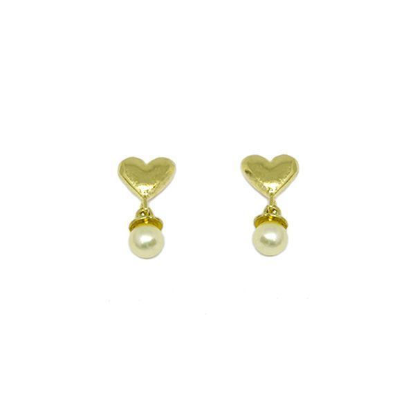 Brinco Mimo Cora��o com P�rola em Ouro 18 Kilates - 25151