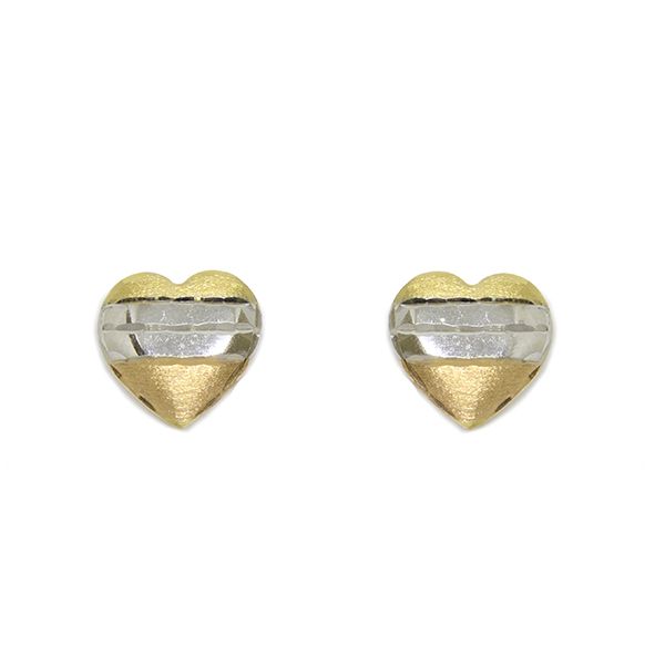 Brinco Cora��o Fixo Tricolor em Ouro 18 Kilates � 25236