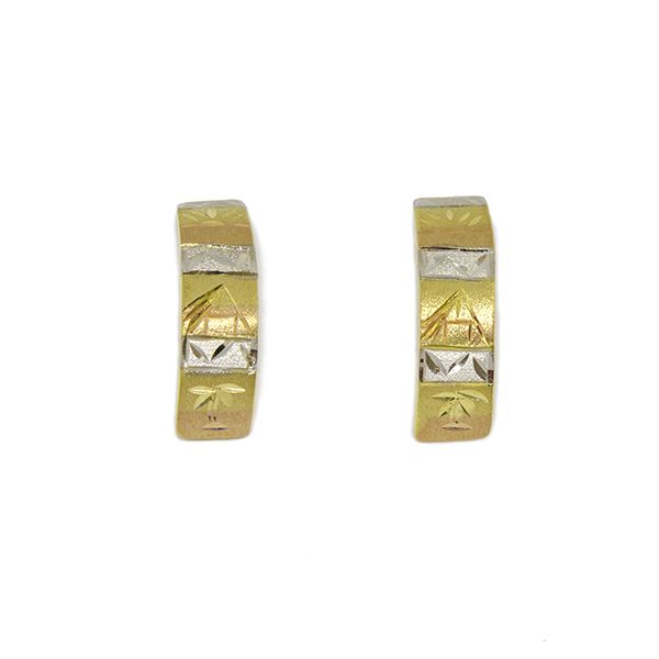 Brinco Retangular Eg�pcio Tricolor em Ouro 18 Kilates � 25238