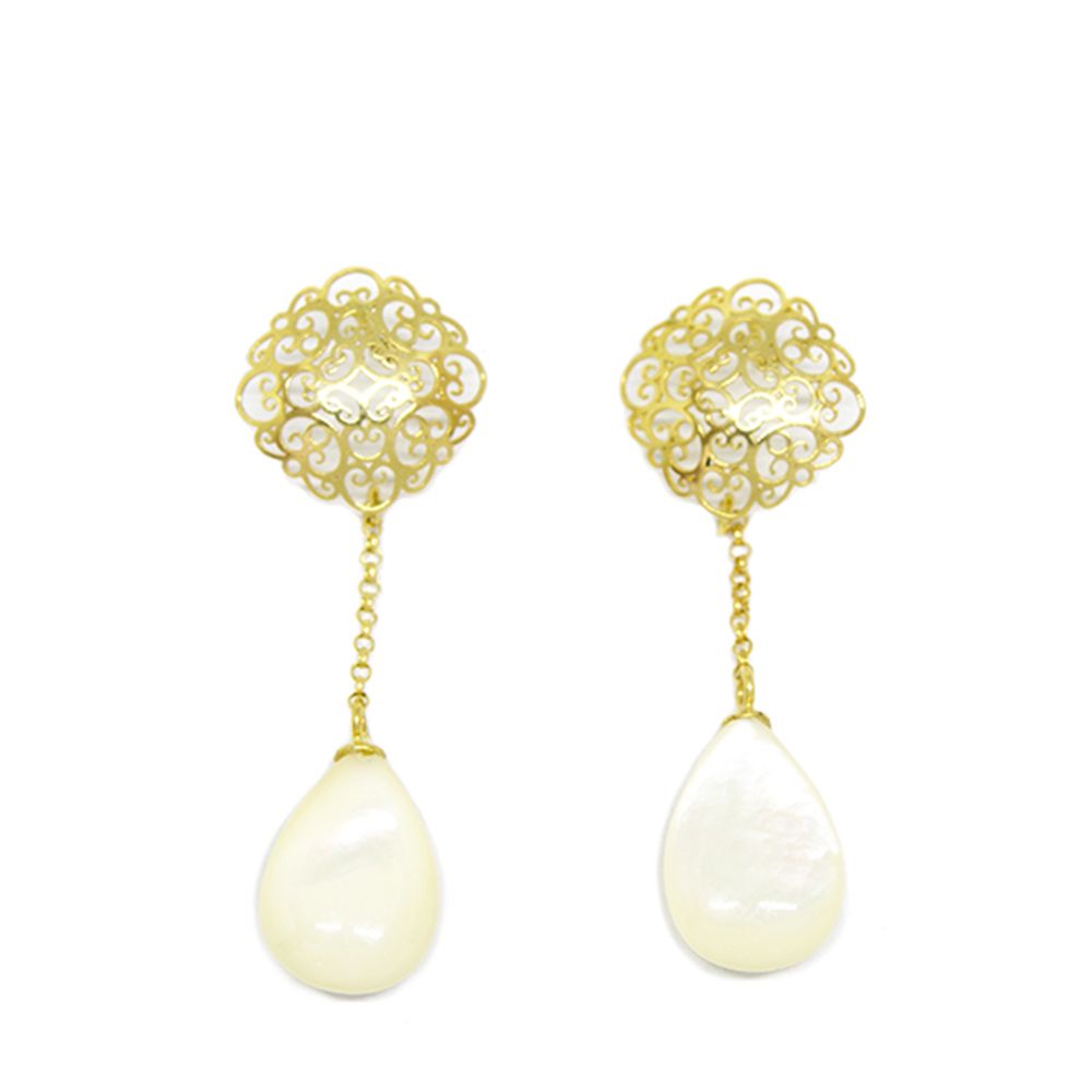 Brinco Rendado com Madrep�rola Gota em Ouro 18 Kilates � 25249