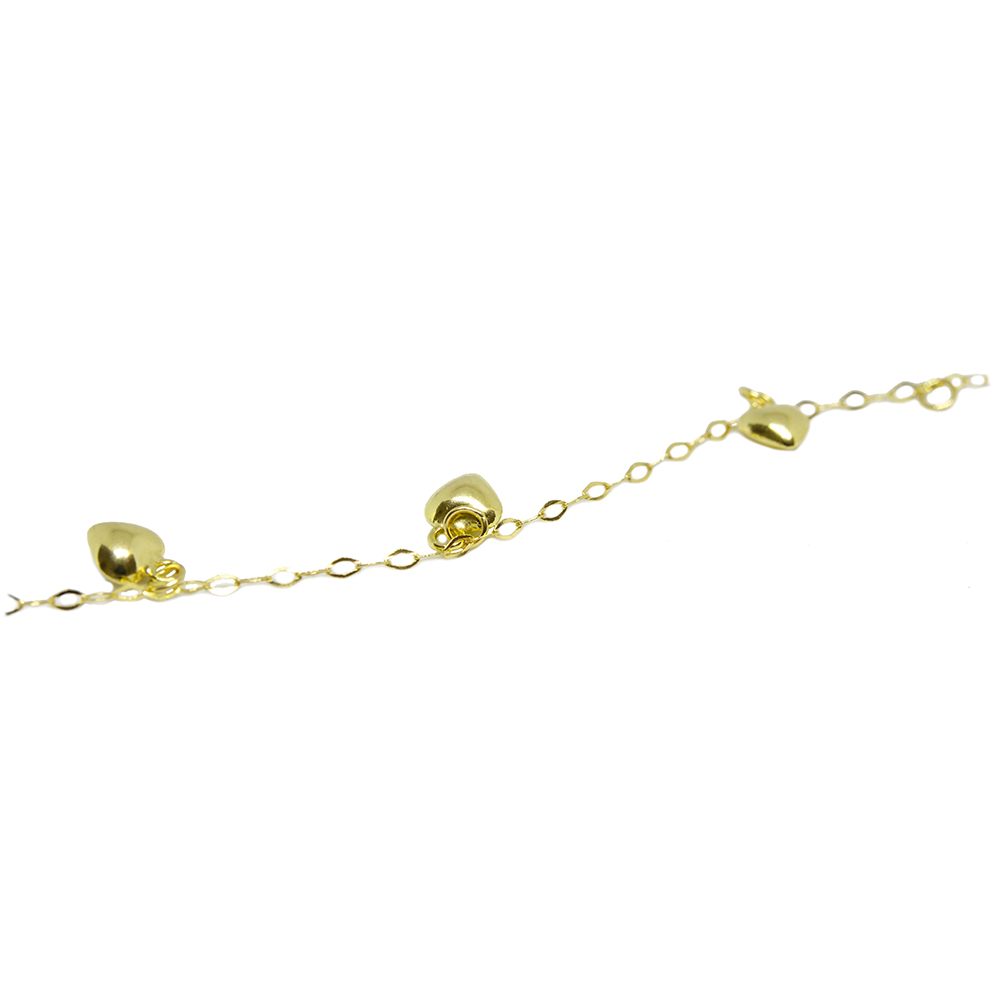 Pulseira Infantil Cora��es Malha Bal�o em Ouro 18 Kilates - 25279