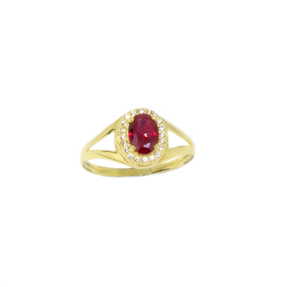 Anel Oval Rubi Sint�tico em Ouro 18 Kilates � 25436