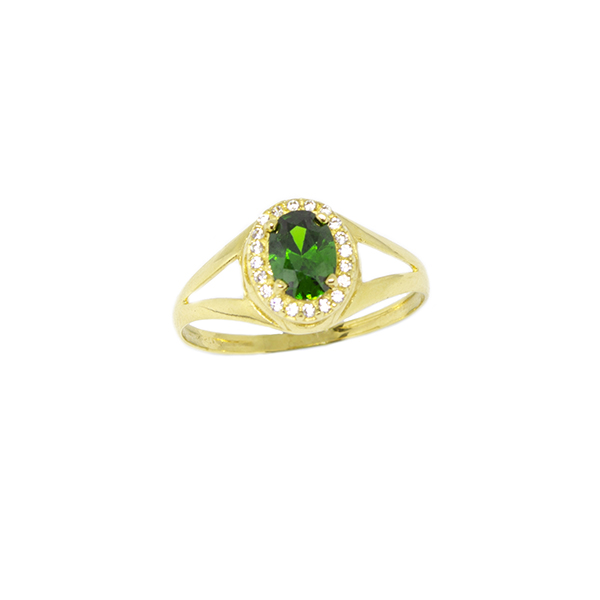 Anel Oval Esmeralda Sint�tica em Ouro 18 Kilates � 25437
