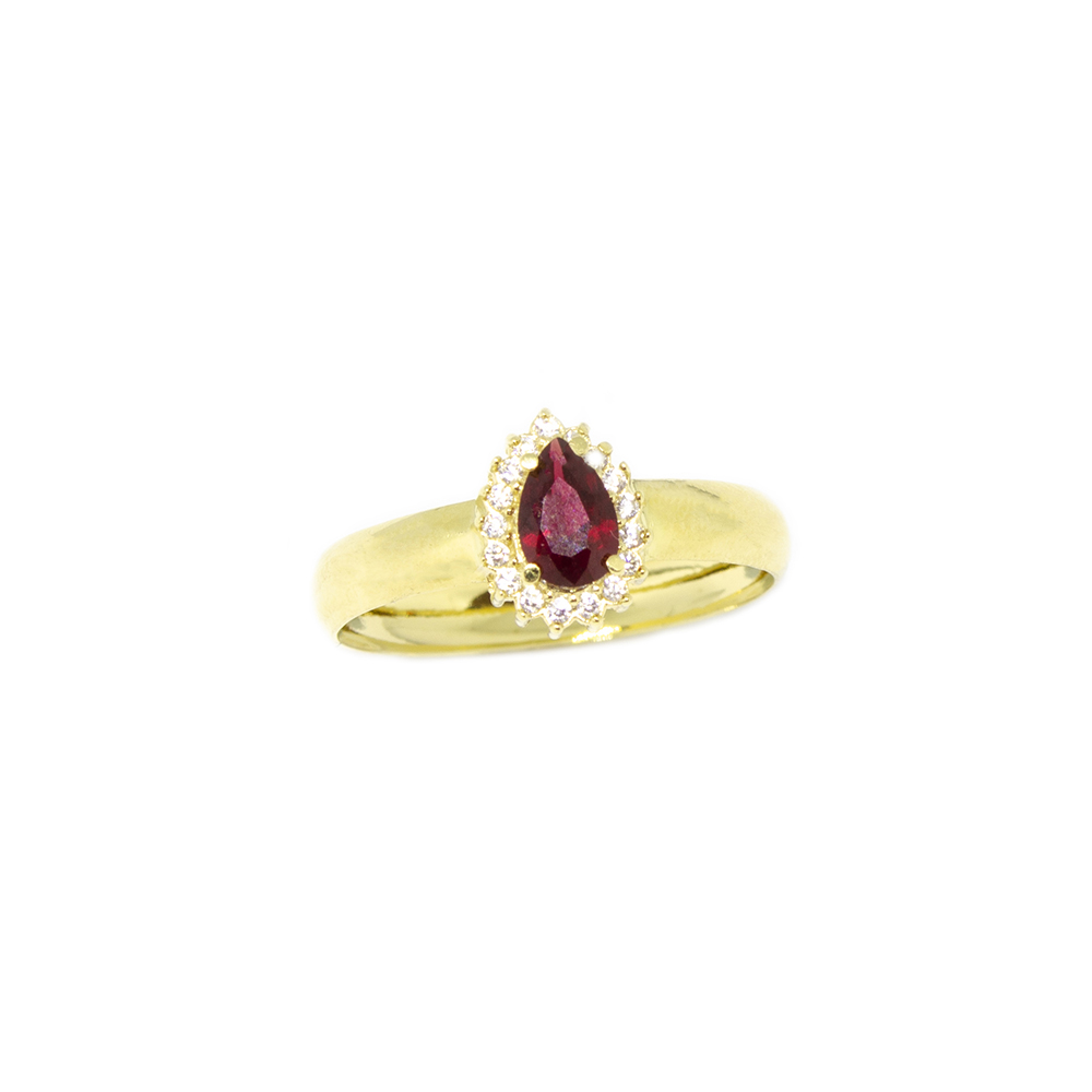 Anel Gota Rubi Sint�tico em Ouro 18 Kilates � 25439