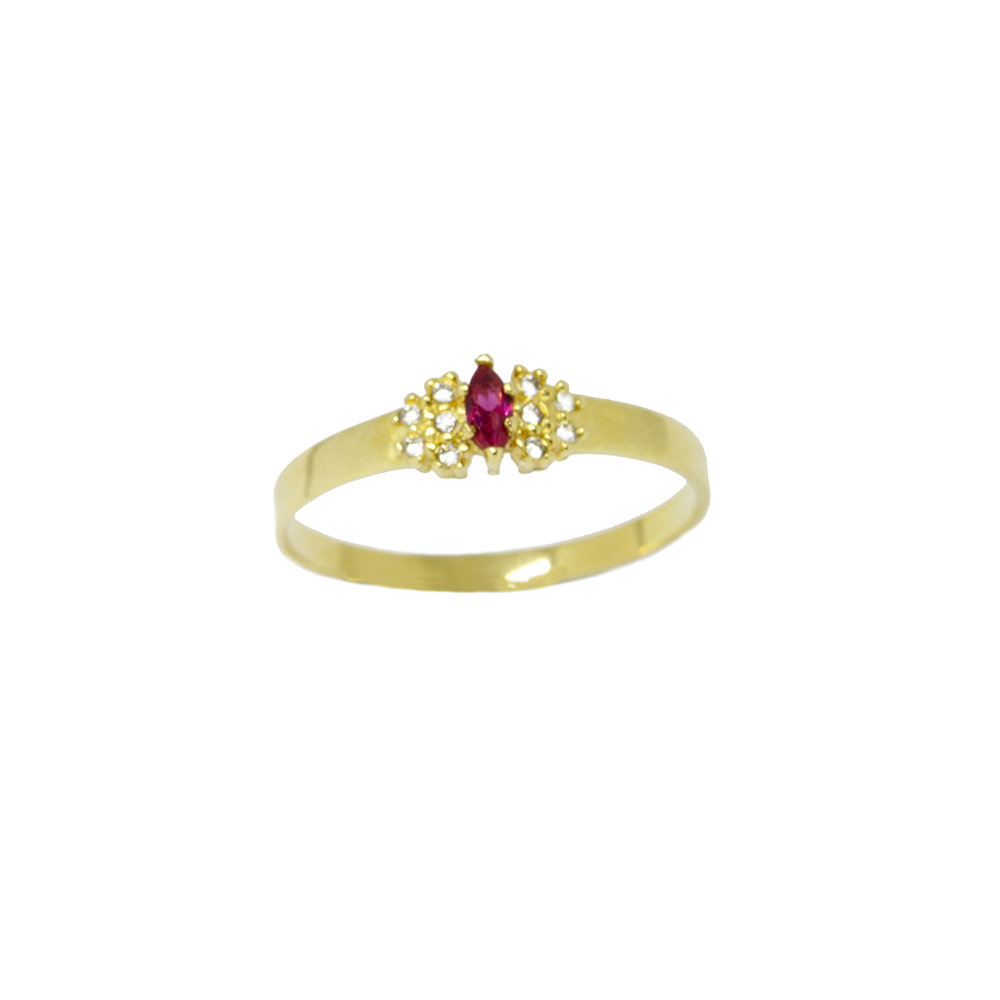Anel Navete Rubi Sint�tica em Ouro 18 Kilates � 25446
