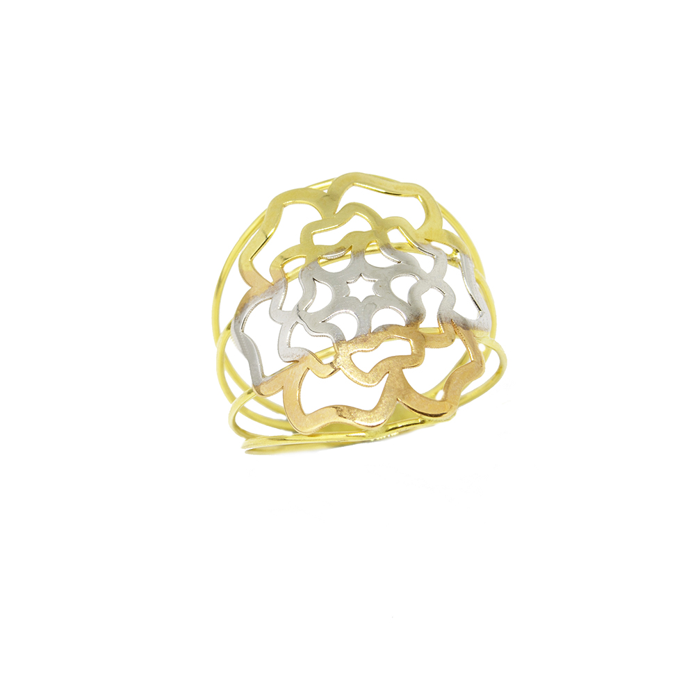 Anel Flor Tricolor Vazado em Ouro 18 Kilates � 25448