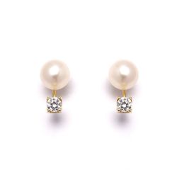Brinco Grace Kelly P�rola e Zirc�nia em Ouro 18 Kilates - 20308