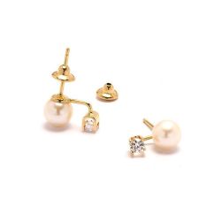 Brinco Grace Kelly P�rola e Zirc�nia em Ouro 18 Kilates - 20308