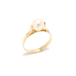Anel Solit�rio de P�rola em Ouro 18 Kilates - 20360