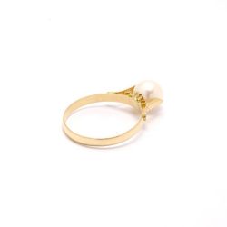Anel Solit�rio de P�rola em Ouro 18 Kilates - 20360