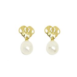 Brinco Cora��o Vazado P�rola Shell em Ouro 18 Kilates - 20641