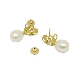 Brinco Cora��o Vazado P�rola Shell em Ouro 18 Kilates - 20641