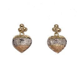 Brinco Cora��o Tricolor em Ouro 18 Kilates - 20642