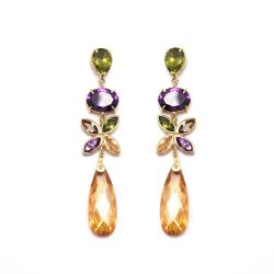 Brinco Pedras Coloridas em Ouro 18 Kilates - 20686