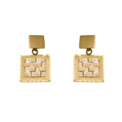 Brinco Quadrado Tricolor em Ouro 18 Kilates - 20791