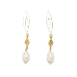 Brinco Losango P�rola em Ouro 18 Kilates - 20856