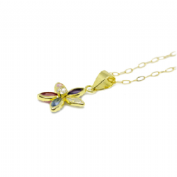Colar Flor com Zirc�nias Coloridas em Ouro 18 Kilates - 21161