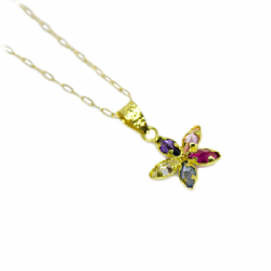 Colar Flor com Zirc�nias Coloridas em Ouro 18 Kilates - 21161