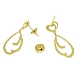 Brinco Cora��o Duplo Vazado com Brilhantes em Ouro Amarelo 18 Kilates - 21187