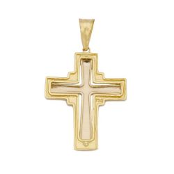 Pingente Cruz Bicolor em Ouro 18 Kilates - 21205