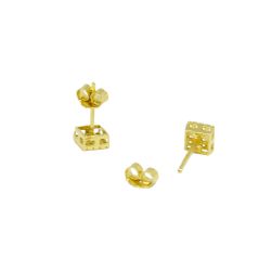 Brinco Quadrado com Zirc�nias em Ouro 18 Kilates - 21230