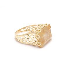 Anel Retangular de Quartzo Rutilado em Ouro 18 Kilates - 21543